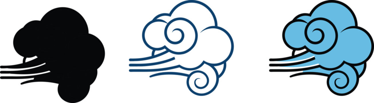 Wind blowing cloud bundle icon