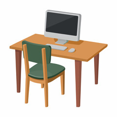Fototapeta premium Illustration of a workspace with computer desk and chair for office or home study setup and furniture