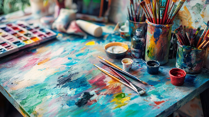 artist palette with brushes