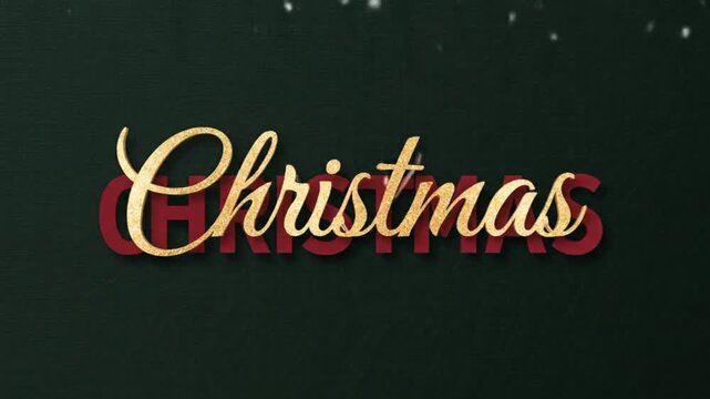 Refined &ldquo;Merry Christmas&rdquo; text reveal on a pure green background using bold and script typefaces. Smooth animation curves, soft glimmers, and an upscale holiday presentation style.
