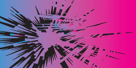 Abstract Black Splintered Shape on Blue to Pink Gradient Background.