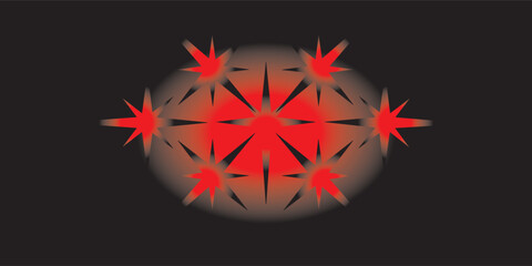 Red Starbursts Arranged in a Circular Pattern on Dark Background.