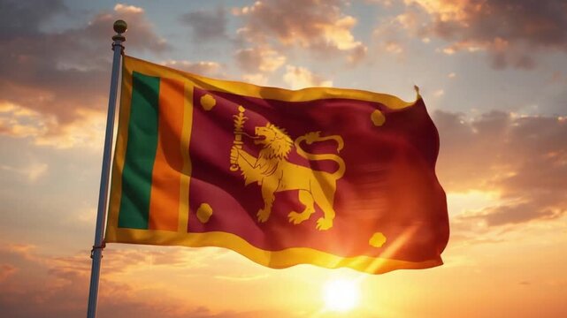 Sri Lanka Flag in Dramatic Wind and Light for Independence Day