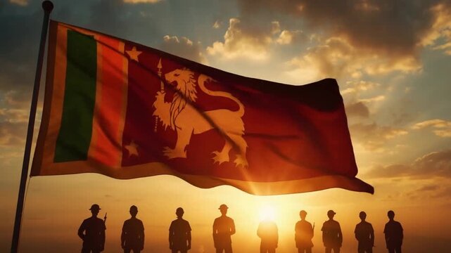 Sri Lanka Flag Illuminated by Sunset for Independence Day