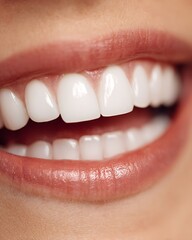 Obraz premium Macro showcasing straight, perfectly aligned white teeth with clean gum line.