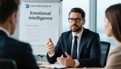 emotional intelligence leader concept. Professional discussing emotional intelligence in a business meeting.