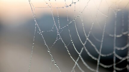 cynicism. A delicate spiderweb holding morning dew in soft sunrise light. wildlife magazines, conservation campaigns, designed for eco-tourism storytelling, celebrates biodiversity.