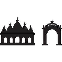 Indian temple and arch gate silhouette icon