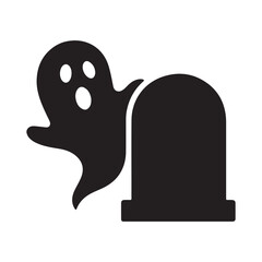 Ghost by Tombstone Silhouette Icon