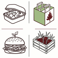 Ecofriendly food packaging and vegan food isolated on