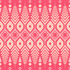 Geometric Ethnic pattern, Native American tribal fabric, tile, carpet, vector, illustration design, on a pink-red-yellow tone