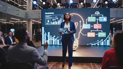 3230155 782 An event showcasing innovative business ideas in a corporate office, with a lightbulb symbolizing creativity and innovation. 93899208 1