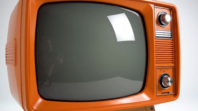 3230155 791 Retro orange television mockup blank empty screen midcentury modern tube tv standing legs template cute kitsch design aesthetic display old vintage 50s 60s isolated white plain  63643516 1