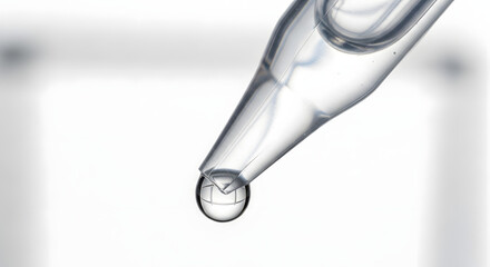 Close-up of a pipette with a droplet of liquid, demonstrating scientific and medical applications