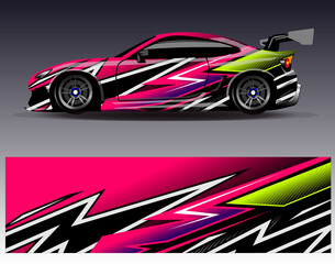 Car wrap design vector. Graphic abstract stripe racing background designs for vehicle, rally, race, adventure and car racing livery
