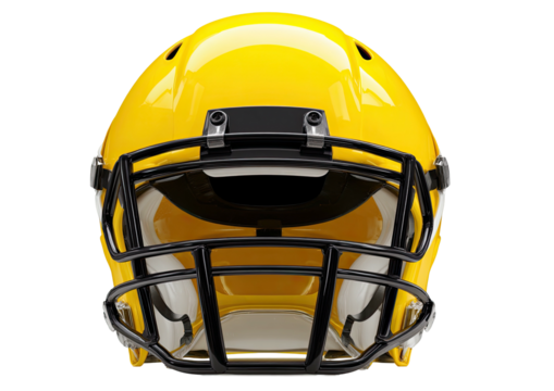 Shiny, yellow football helmet with a black facemask