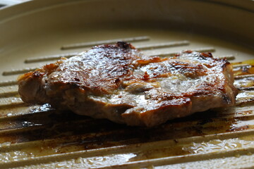 meat steak grill on pan in the kitchen