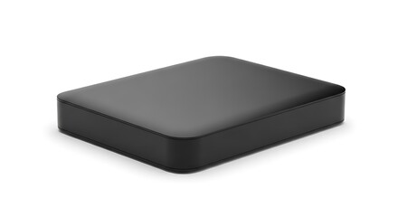 Fototapeta premium Black external hard drive isolated on white background for data storage and backup