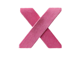 Pink wooden X, overlapping, textured surface, black background
