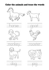 Learning Worksheet Chinese Zodiac Coloring Tracing Second Set