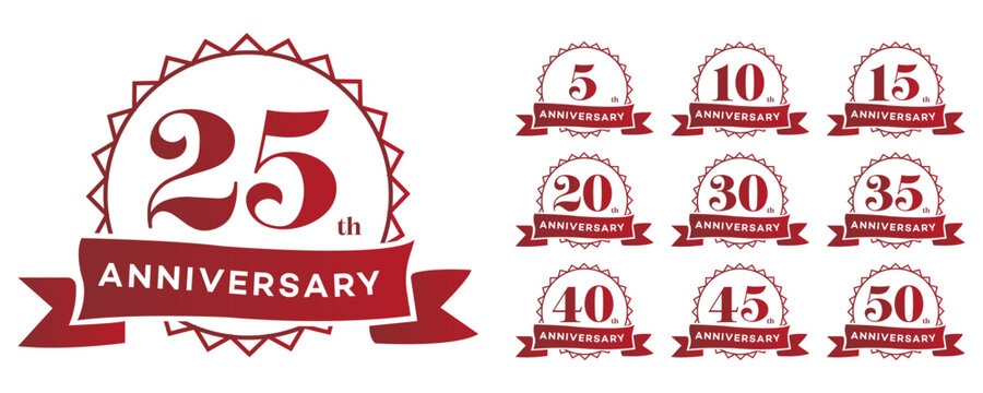 Event Commemoration Emblems 5, 10, 25, 50 Modern Graphic Template Set