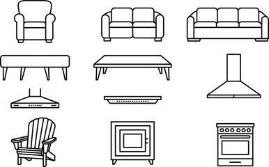 Furniture Icons Sofa Armchair Coffee Table Stove Hood Keywords: furniture, icons, sofa, armchair