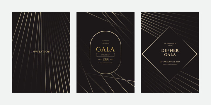 Elegant Black Gold Gala Invitation Card Set  December 25, 2027