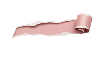 Pink torn paper with curled edge revealing a black background graphic element for design purposes