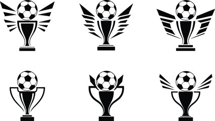 Soccer Trophies with Wings and Stars Vector Icons Set football trophy