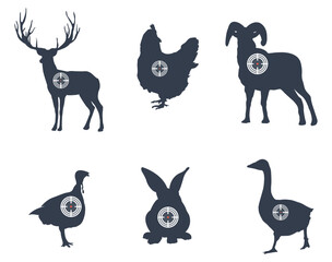 Hunting animal targets vector silhouette. hunt training. set targets for animal shooting. Training hunting.