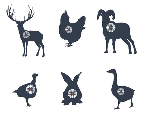Hunting animal targets vector silhouette. hunt training. set targets for animal shooting. Training hunting.