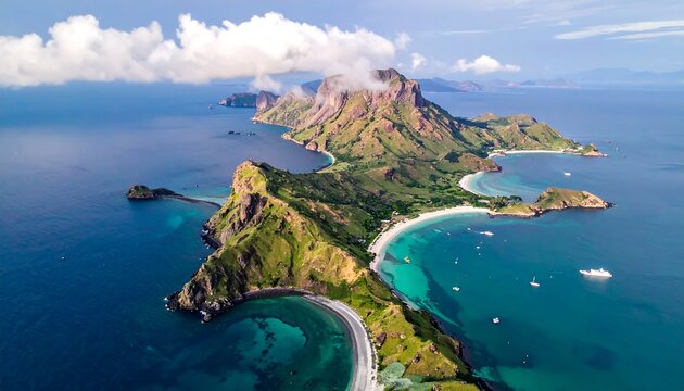 Breathtaking aerial view of Padar Island, Komodo National Park, Indonesia.