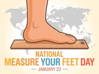 Celebrate national measure your feet day on january 23 with a ruler and world map background