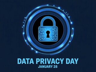 Digital padlock symbolizing data privacy day celebration on january 26th with blue glowing effects