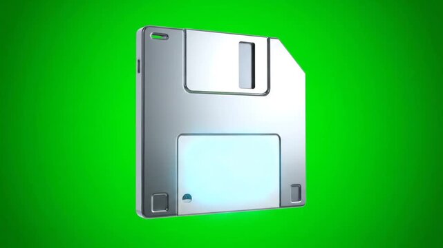 Dynamic 3D Save Icon Animation: Cloud and Floppy Disk on Green Screen