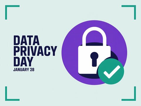 Data privacy day celebration with a padlock and checkmark symbolizing security