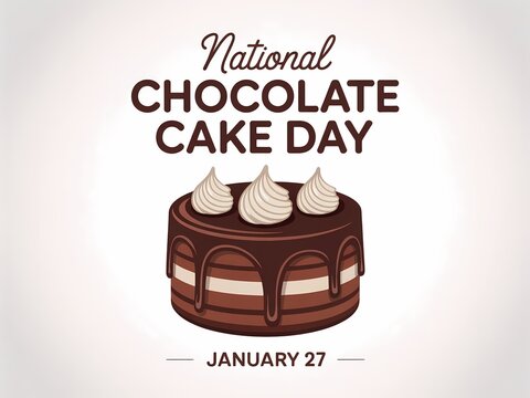 Celebrate national chocolate cake day on january 27th with a deliciously decorated chocolate cake illustration