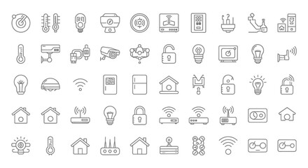 Collection of smart home automation and Internet of Things line icons. Vector set of technology symbols for connected living
