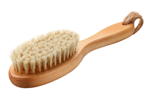 Wooden-handled brush with soft, pale bristles
