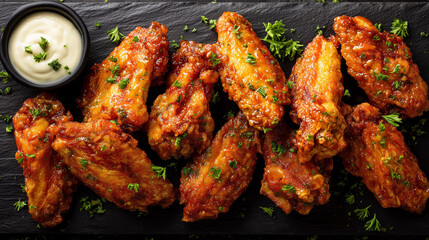 Fototapeta premium Crispy Chicken Wings Overhead – Restaurant Menu Food Photography