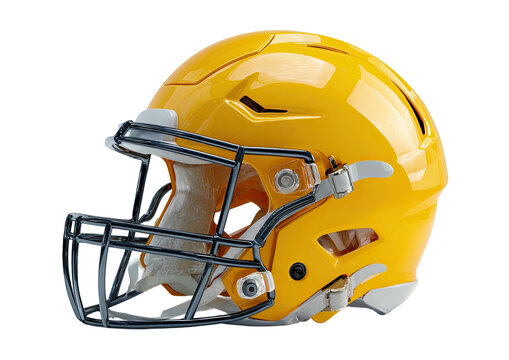 Glossy gold football helmet with gray face mask on black - Powered by Adobe