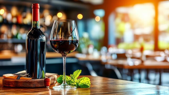 Enjoying Fine Red Wine Cozy Restaurant Beverage Photography Warm Atmosphere Close-Up Tasteful Indulgence