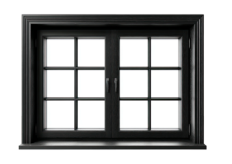Black framed window; six panes, centered handles, white