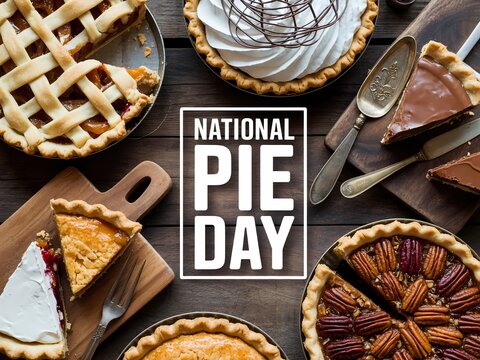 Delicious assortment of pies celebrating national pie day with festive decorations - Powered by Adobe