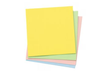 Stack of colorful blank sticky notes on transparent background, ideal for reminders, messages, and office work