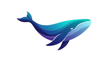 Obraz premium Modern flat-vector whale silhouette with soft gradient transitions, abstract fluid curves, stylish minimalism, isolated on white background