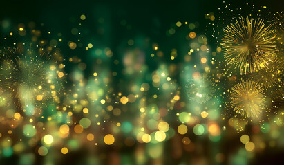 Celebrate New Year's Eve with stunning fireworks and golden bokeh lights, perfect for invitations, greeting cards, and holiday promotions today