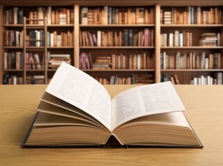 Open book pages in library background