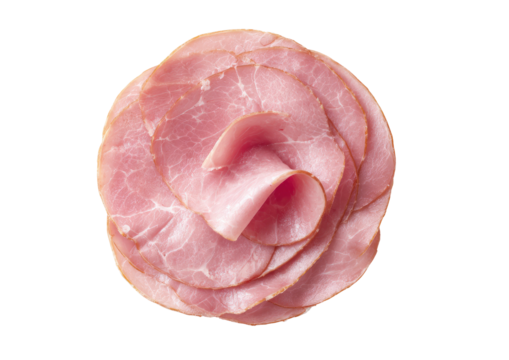 Sliced ham, arranged like a rose, centered