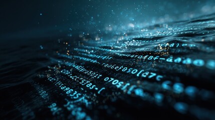 A mesmerizing digital ocean with flowing data patterns, blending technology and nature in a captivating visual representation.